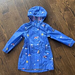 Joules Kids Blue Raincoat with Rainbow and Sun Design